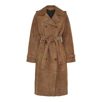 BTF-CPH Btfcph - Klassieke Su&egrave;de Trenchcoat - Dames - Mantels - Bruin - Maat: XL Su&egrave;de