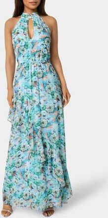 Bebe Chiffon Halter Maxi Dress in Blue Floral at Nordstrom Rack, Size X-Large