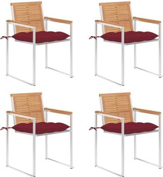 vidaXL Vidaxl - Sillas De Jard&iacute;n 4 Unidades Con Cojines Madera Maciza Teca