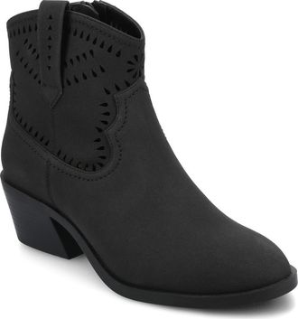 Journee Collection Eyelet Block Heel Bootie in Black at Nordstrom Rack, Size 7.5