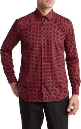 Azaro Uomo Slim Fit Grid Print Performance Button-Up Shirt in Red at Nordstrom Rack, Size Small