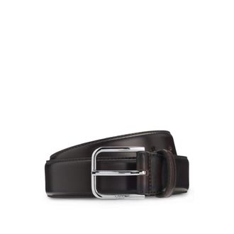 BOSS Leather business belt with polished silver buckle
