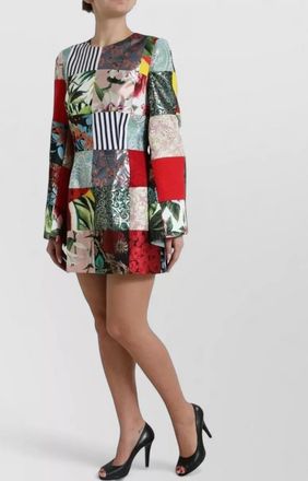 Dolce & Gabbana silk floral patchwork long-sleeve mini dress