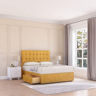 Sloomy Alabama Divan Bed Base 2 Drawers & 26 Struts Headboard in Mustard | Size: Small Single