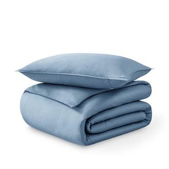 Bare Home 400 Thread Count Organic Cotton Sateen Duvet Cover and Sham Set in Dusty Blue at Nordstrom, Size Queen