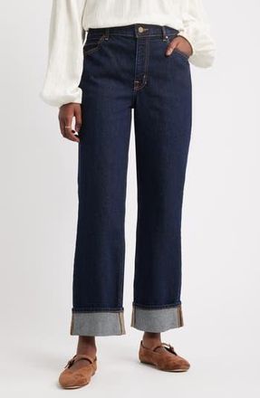 Treasure & Bond Cuffed High Waist Stretch Denim Straight Leg Jeans in True Indigo Wash at Nordstrom Rack, Size 26