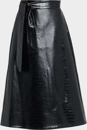 Toccin Beatrice Croc-Embossed Vegan Leather Wrap Skirt