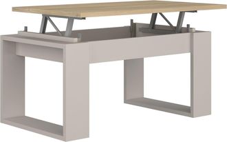 Home Heavenly Home Heavenly - Mesa De Centro Elevable Rubi Ii, Estilo Industrial Con Almacenaje Interior, 90x50x45/57,7 Cm. Color: Roble - Beige