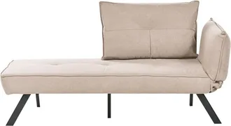 Beliani Chaise Longue De Tela Derecho Con Respaldo Ajustable Y Funci&oacute;n De Almohada Para Dormir Repelente Al Agua Gris Pardo Rocamadour