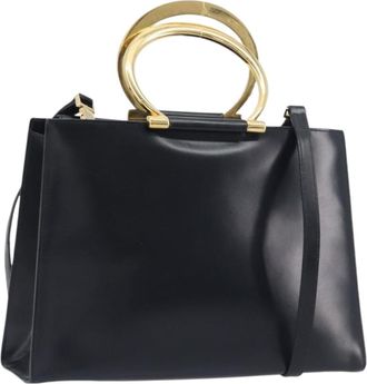 Celine Top Handle Leather Black Leather Handbag (Pre-Owned)