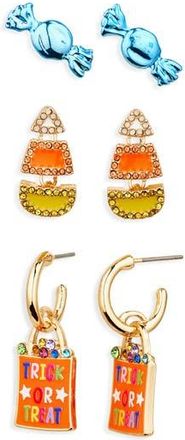 BaubleBar Set of 3 Halloween Candy Corn Stud & Hoop Earrings in Orange Multi at Nordstrom Rack
