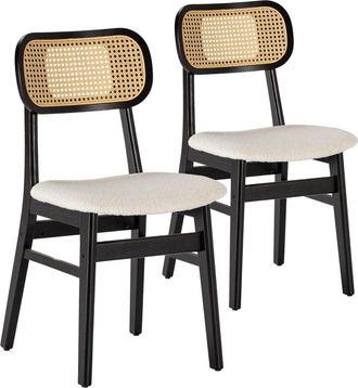 HOMN Pack 2 sillas negro con tela borreguito y ratán sintético