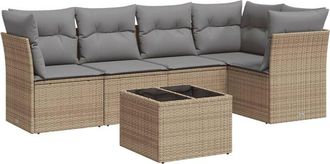 vidaXL Juego De Sof&aacute;s Jard&iacute;n Con Cojines 6 Pzas Rat&aacute;n Sint&eacute;tico Beige Vidaxl