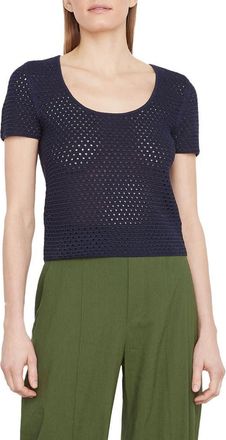 Vince Open Stitch Short Sleeve Cotton Sweater in Navy at Nordstrom Rack, Size Xx-Small