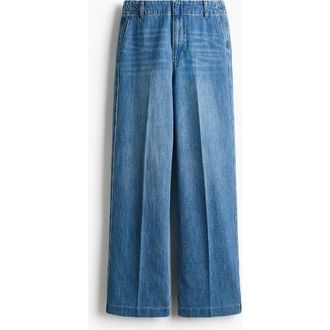 H&M Straight High Jeans in Mid Denim Blue at Nordstrom, Size 14