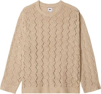 Obey Lichte gehaakte trui in tapegaren - Heren - Ronde hals truien - Beige - M - Nylon - Truien & Vesten