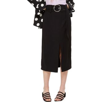 Topshop Ring Buckle Midi Skirt in Black Multi at Nordstrom, Size 2 Us