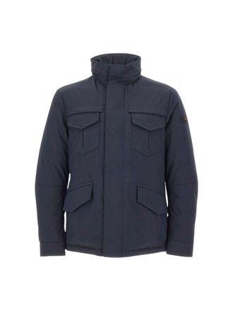 Peuterey Structured Blue Striped Field Jacket With Concealed Hood