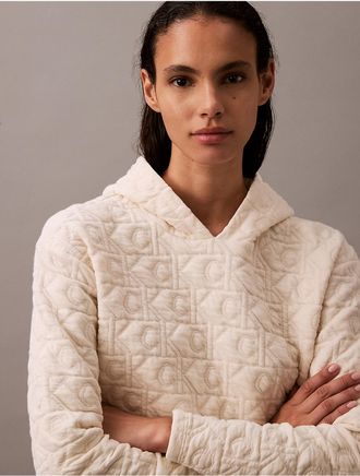Calvin Klein Womens Terry Lounge Quilted Hoodie - White - XS