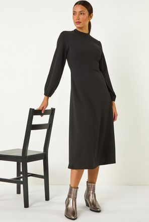 Roman High Neck Fit & Flare Stretch Dress