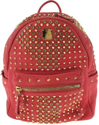MCM Red Leather Studded Backpack