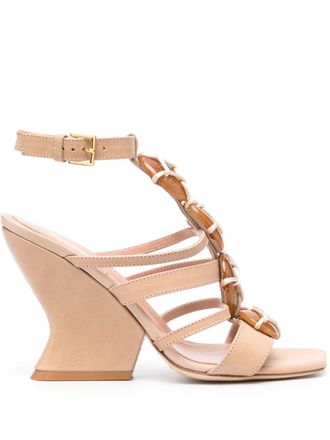 Alberta Ferretti 100mm sculpted-wedge heel sandals - women - Calf Leather/Calf Leather/Calf Leather - 39 - Neutrals