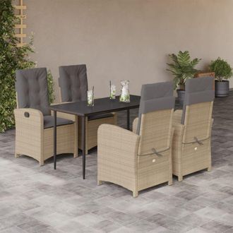 vidaXL Set Comedor De Jard&iacute;n 5 Pzas Con Cojines Rat&aacute;n Sint&eacute;tico Beige Vidaxl