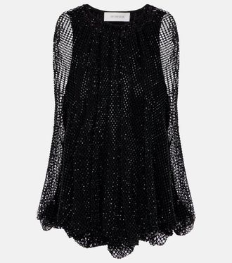 Sportmax Embellished mesh and jersey top