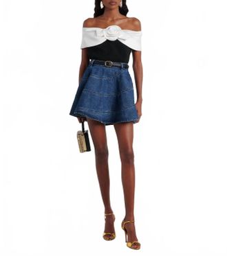 Self Portrait Crepe Flower Top In Black