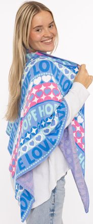 Zwillingsherz Dreieckstuch ZWILLINGSHERZ Jahrmarkt, Damen, blau pink, Strick, Materialmix, gemustert, mehrfarbig, Modet&uuml;cher Dreieckstuch, Schriftzug, farbenfroh, w