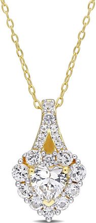 Amour 2 7/8 CT TGW Created White Sapphire Halo Heart Pendant with Chain In Yellow Plated Sterling Silver
