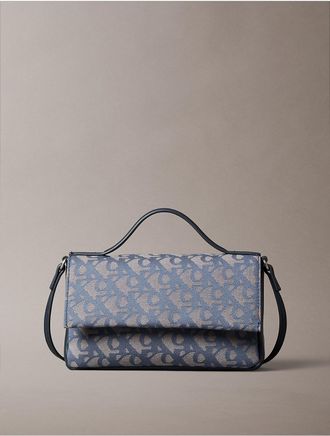Calvin Klein Womens Allover Monogram Flap Crossbody Bag - Blue
