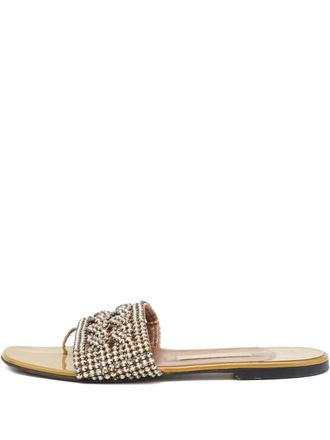 Gina crystal-embellished slides - women - Patent Leather/Leather/Leather - 39 - Green