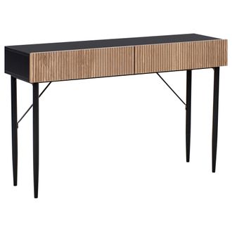 Beliani Consola Moderna 2 Cajones Frente Acanalado Madera De Fresno Natural Mdf Sala De Estar Entrada Negro Blythe