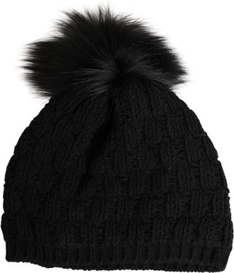 Dolce & Gabbana Womens Black Acrylic Knitted Fur Winter Beanie Elastane Wool Accessory