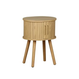 Sweeek Mesita ovalada escandinava con efecto madera ranurada, 2 puertas