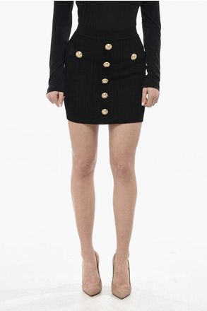 Balmain Ribbed Mini Skirt with Gold-Effect Buttons size 42