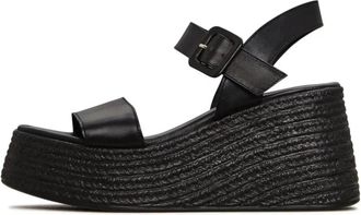 Cesare Gaspari Horizon Geweven Platform Sandalen - Dames - Sleehakken - Zwart - 38 EU - Leer - Schoenen