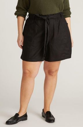 Universal Standard Harbor Stretch Linen Blend Paperbag Shorts in Black at Nordstrom, Size Xl