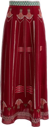 Emporio Sirenuse Embroidered Linen-Cotton Long Skirt