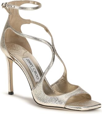 Jimmy Choo London Womens Azia Glitter Sandals Platinum Calf Leather Bos Taurus