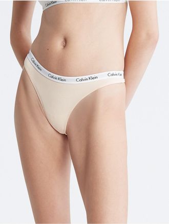 Calvin Klein Womens Carousel Logo Cotton Thong - White - XS