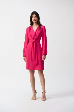 Joseph Ribkoff Long Puff Sleeves V-Neck Dress In Geranium