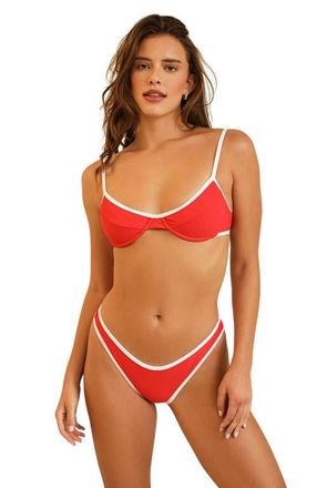 Dippin' Daisy's Swimwear Venice Cheeky Bikini Bottom in Poppy/white Rib at Nordstrom, Size X-Large