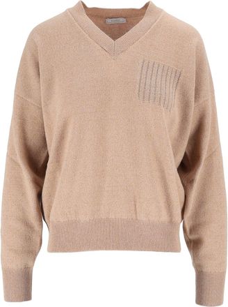 PESERICO V-Neck Ribbed Knitted Sweater