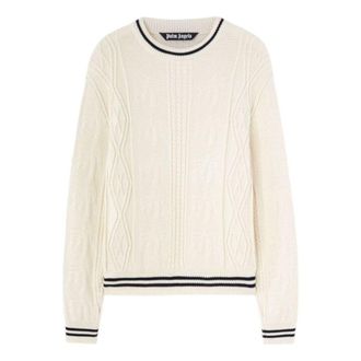 Palm Angels Curved Logo Cable Sweater Off White Black PMHE058S25KNI0020310