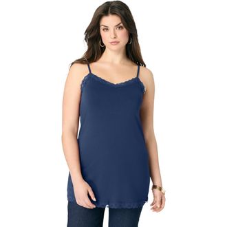 Roaman's Lace Trim Knit Cami With Adjustable Straps in Navy at Nordstrom, Size 20