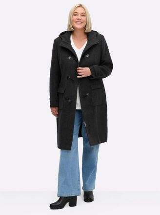 Sheego Dufflecoat SHEEGO, Damen, Gr. 40, anthrazit, meliert, 70% Polyester, 30% Wolle, M&auml;ntel Dufflecoat