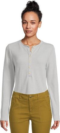 L.L.Bean Signature Premium Thermal Long Sleeve Henley Shirt Womens Clothing Light Gray Heather : MD, Cotton/Polyester