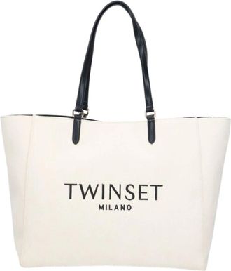 Twinset Stijlvolle Cr&egrave;me Logo Stoffen Tas - Dames - Shoppers - Beige - ONE Size - Tassen